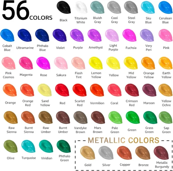 Akrüülvärvide komplekt - 56 värvi - 60ml - Image 3