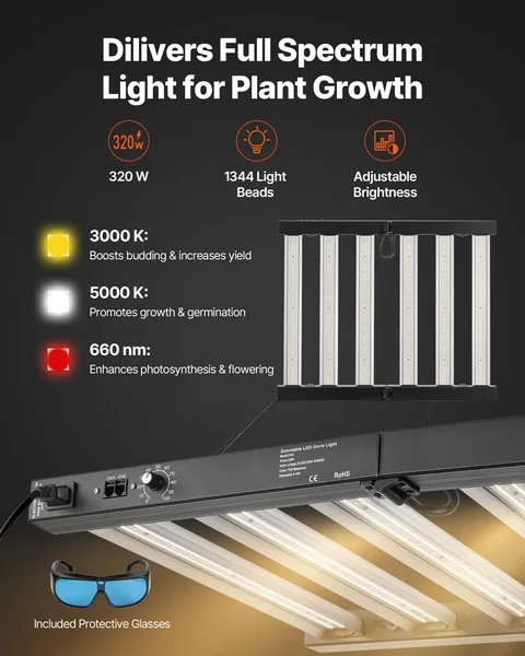 See toode on taimekasvuks mõeldud täispektri LED-valgus, millel on 3000 K, 5000 K ja 660 nm valgussegmentide abil erinevaid