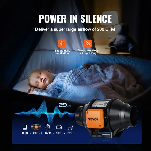 Reguleeritava kiirusega sissepuhke-väljatõmbe ventilaator, võimekus 129.7 CFM. Vaikse tööga, energiasäästlik, suurepärase