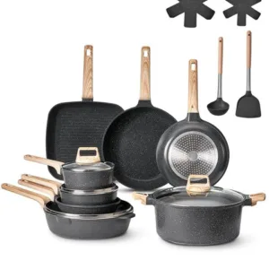 19-osaline pottide ja pannide komplekt, graniidist sisekattega nõudekomplekt, induktsioonplaadile sobiv, pann, kastrul,