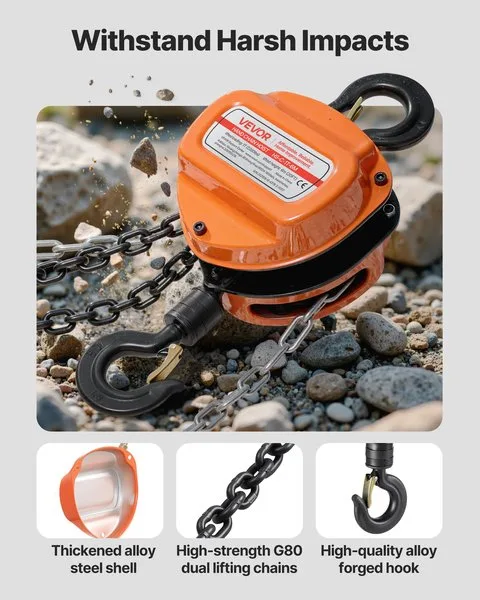 Käsiketiga tõstuk, näitav oranž korpus, kõrgekvaliteetne valmistatud, kaitsev pullivintsi traat, keerukas G80 keti koos