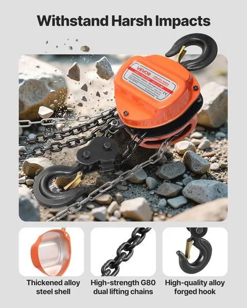 Ketilantset, 3-tonnine jõud, oranž korpus, G80 keti süsteem, tihendatud terasest korpus, kõrgkvaliteetne vasak-parema keti