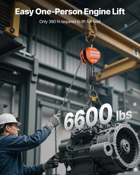 Käsilantset, 3-tonnine, käsitsi töötav ketilantset G80 tsinkplekist keti ja 6 m tõstekõrgusega, tööstuslikuks kasutamiseks