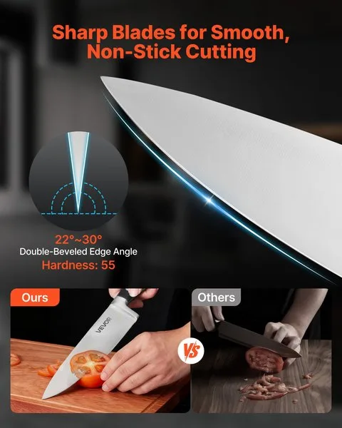 Terava noakomplekti vaade, millel on kõrge süsinikusisaldusega roostevaba teras, kaitsev plokk ja teritamise vahend, mõeldud