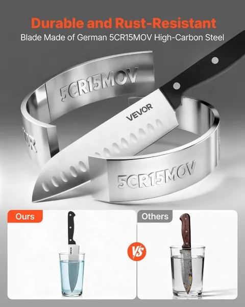 Roostevaba ja kulumiskindel saksa terase nuga, teritus ja alus, 15-osaline komplekt köögitarvetega.