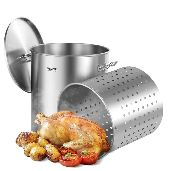 Toode: Suur roostevabast terasest pott keedupoti restiga, kaanega ja käepidemetega. Peamine detail: Rasketöö äriklassi pott