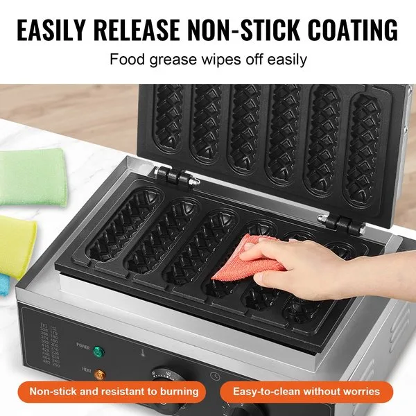 Vahvlipulkade masin, 6 pulkadega, roostevabast terasest korpus, mittekleepuva pinnakattega - toidurasvaid on kerge puhastada.