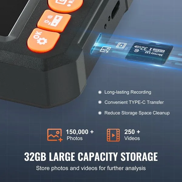 Endoskoopkaamera lähivaade 32GB mälukaardi pesaga