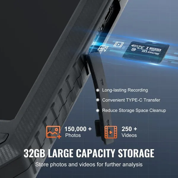Endoskoopkaamera lähivaade 32GB SD-pesa avatud