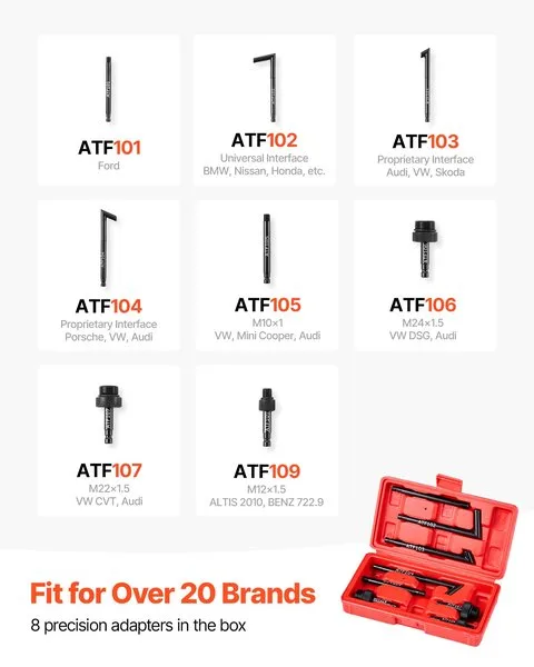 Käigukastiõli pumba 8 ATF-adapterit punases karbis