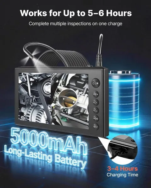 Kolmekordne endoskoop peavaade 7" ekraani, kaablite ja 5000mAh akuga