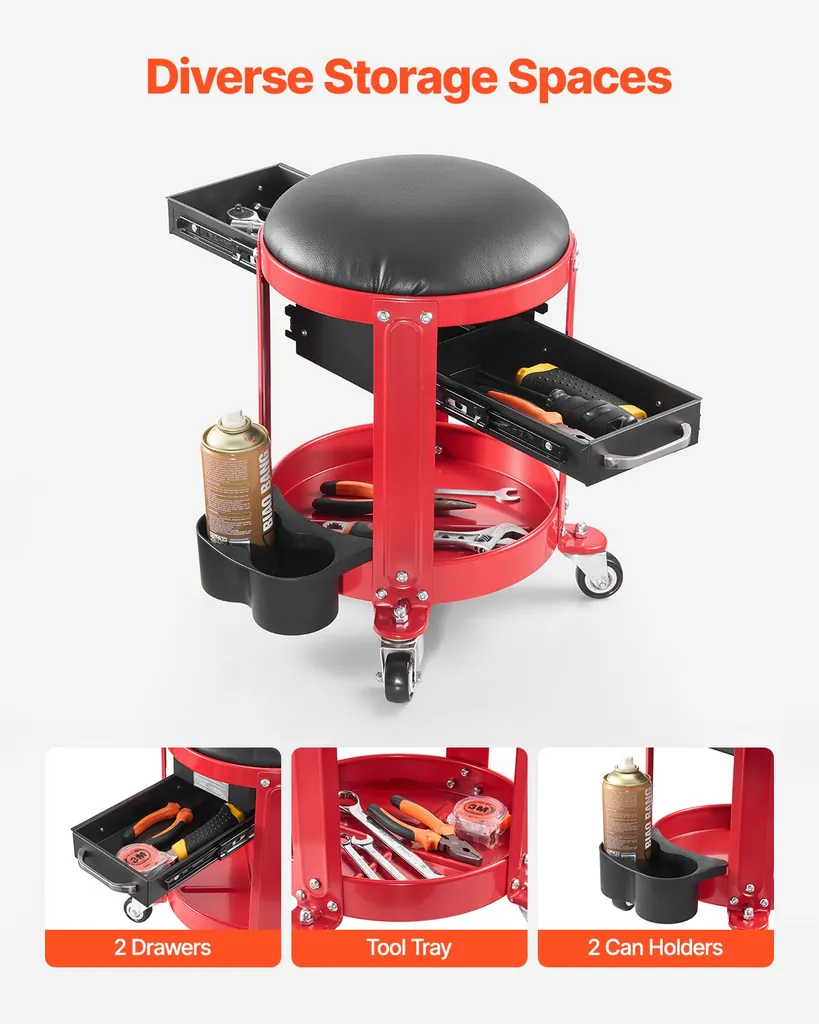 Töökoja tool 136kg ratastega – lähivaade