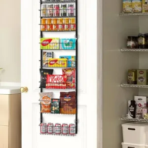 Uksepealne sahvrikorraldaja must 8 riiulit uksel toiduga
